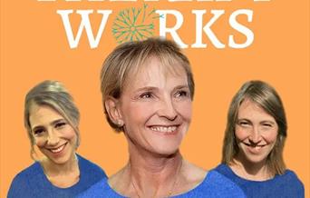 Julia, Emily and Sophie Samuel in front of their podcast title Therapy Works