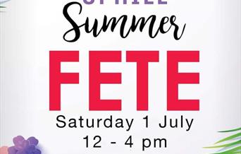 Uphill Summer Fete - image of sunglasses and watermelon ice lollies with details about the event.