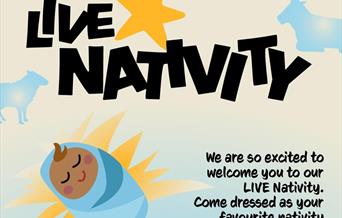 Colour poster promoting a Live Nativity play