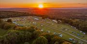 Aerial view of Mendip Basecamp at sunset