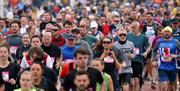 Aerial shot of a crowd of runners in a race