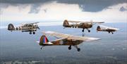 Four vintage military aeroplanes flying in formation