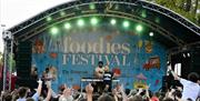 An image of the stage at Foodies Festival. 
