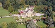 Aerial view of a mansion in a country estate