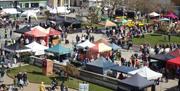 Aerial view of market stalls