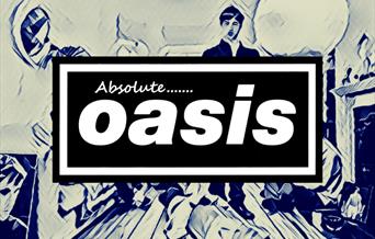 Black and white poster advertising Oasis tribute band Absolute Oasis