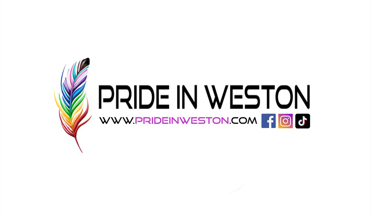 Pride in Weston with rainbow colours feather logo