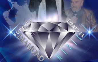 Blue and grey poster advertising a Neil Diamond tribute act with an image of the performer