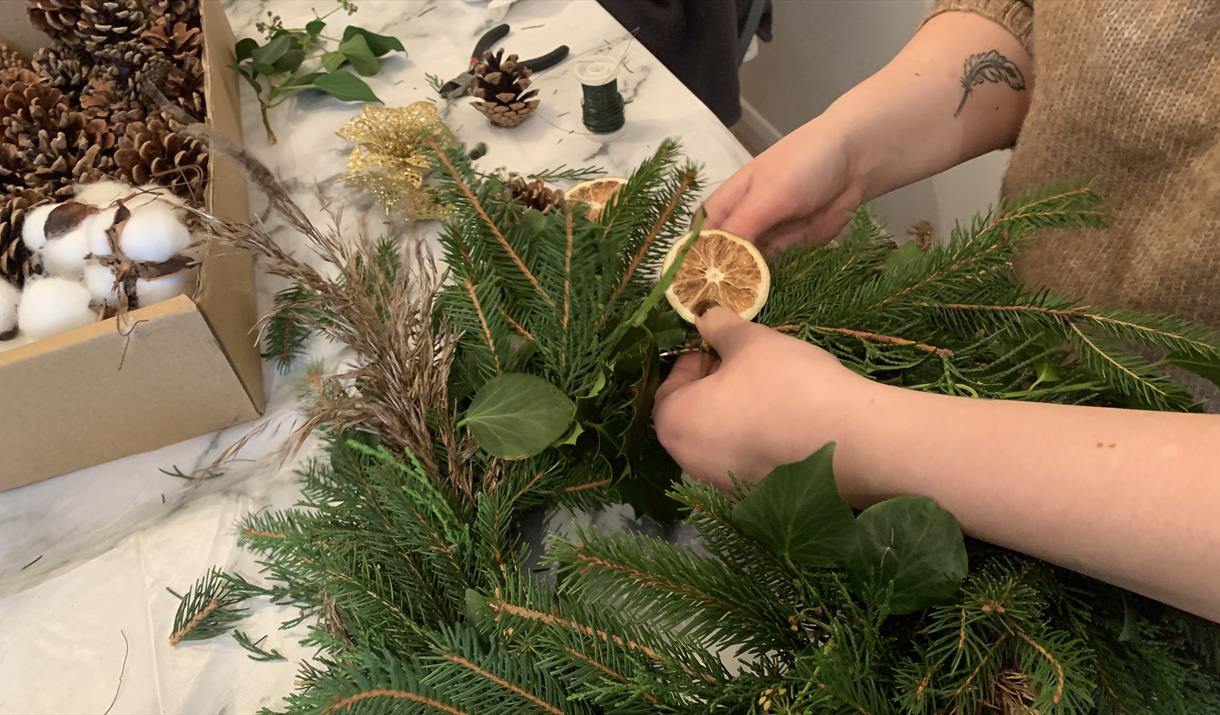 Christmas Wreath being made
