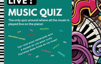 Poster advertising the PianoMan's music quiz