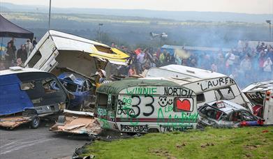 Caravans smashed into each other at a banger racing event