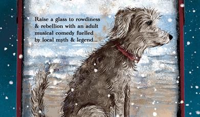 Shaggy Dog - painting of a brown shaggy dog with snow falling all around him.