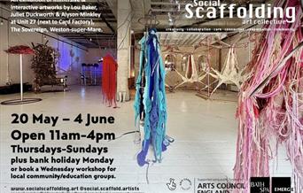 Colour flyer for Social Scaffolding Art exhibition