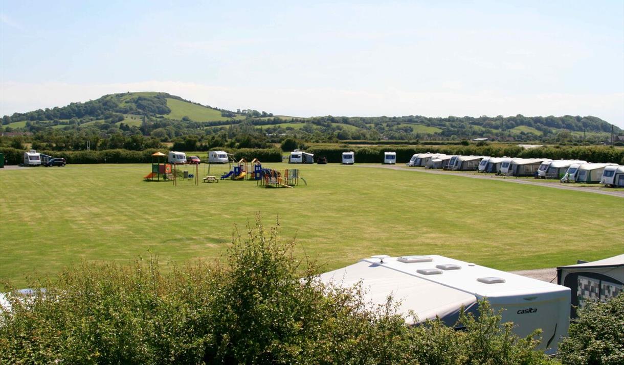 View of camping field with children's play area
