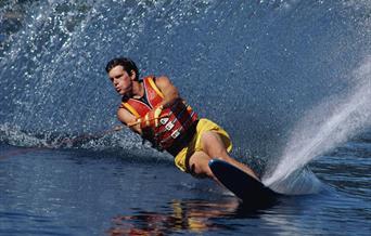 A water ski racer in action