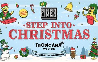 Snowscene Christmas-themed poster promoting a Bingo Lingo night