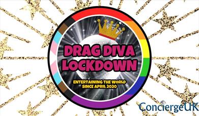 .Drag Diva Lockdown in pink within a circle, on a poster