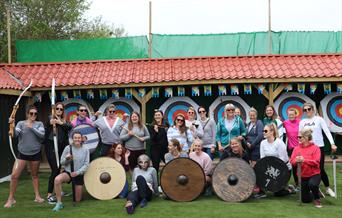 Wall Eden Farm Adventure Holidays Self Catering Visit Weston-super-Mare  group photograph archery shields