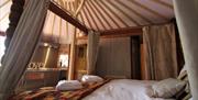 Wall Eden Farm Adventure Holidays Self Catering Visit Weston-super-Mare bedroom yurt luxury four poster bed