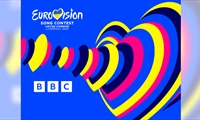 Eurovision song contest 2023 - The official branding including blue, yellow and pink hearts.