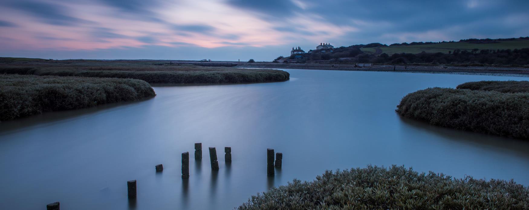 winding river at dusk