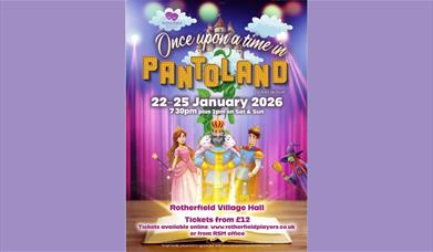 a promotional poster for Rotherfield Players' 2026 production of 'Once Upon a Time in Pantoland'