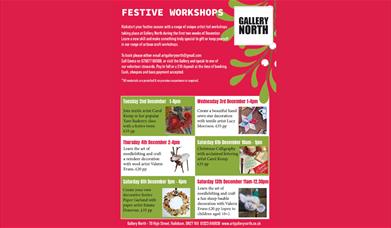 A poster for the festive workshops Gallery North will be running in December