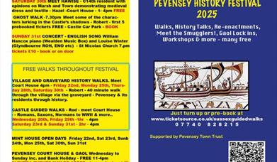 leaflet with events going on at the Pevensey History Festival 2025
