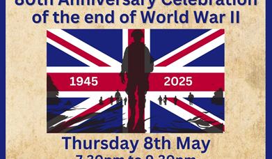 Graphic with union jack bunting and details about the VE VJ 80th anniversary event