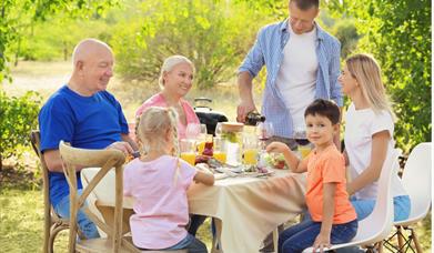 Family eating outside