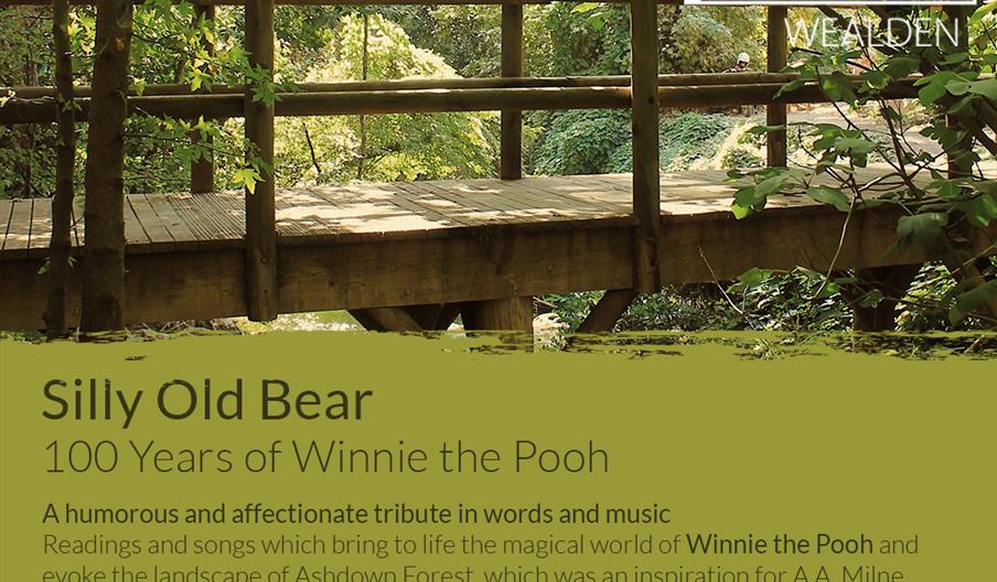 A promotional poster for 'Silly Old Bear - 100 years of Winnie the Pooh' Music Box concert for The Long Room, Michael Hall School, Forest Row on 14th