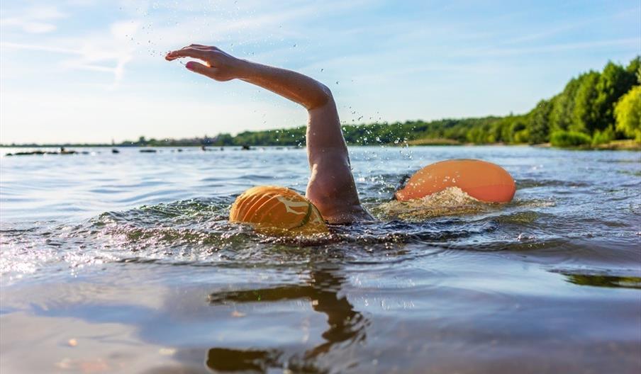 Lady swimming in Bewl Water's water