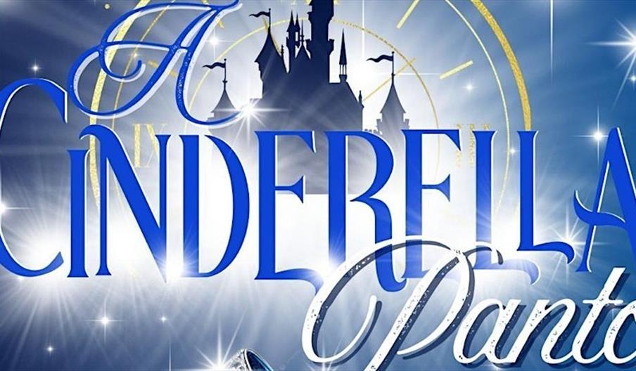 a poster for A Cinderella Panto, featuring the Disney castle in the background