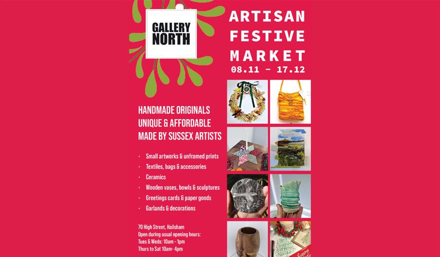 a poster for Gallery North's Artisan Festive Market, from the 8th November to the 17th December