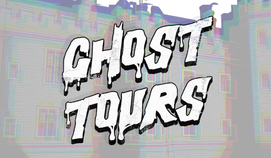 a promotional poster for Herstmonceux Castle's Ghost Tours, with the Castle in the background