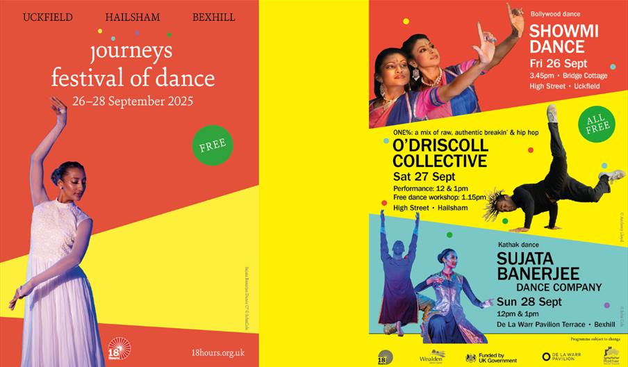 a promotional poster for the Journeys Festival of Dance, featuring dancers in various poses