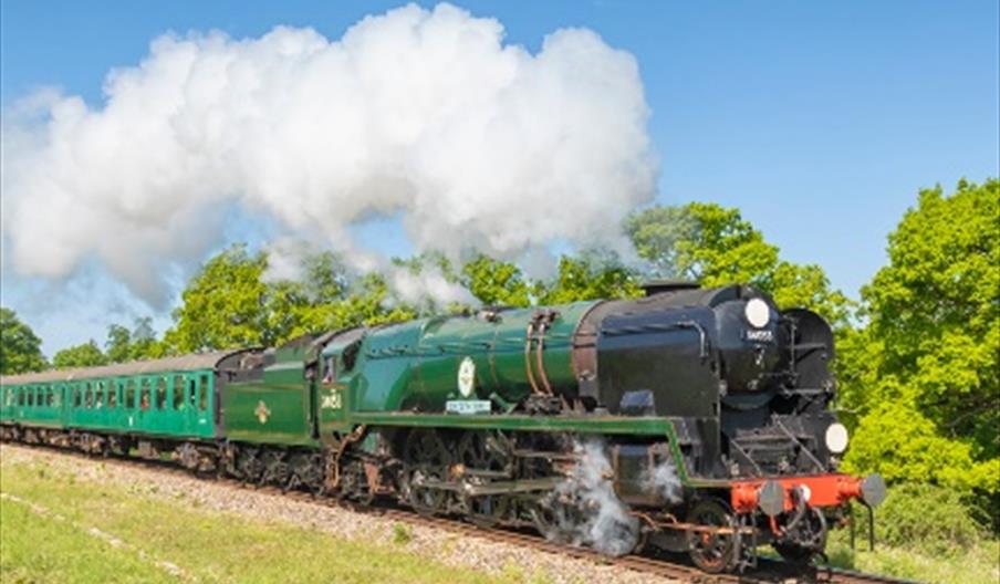 A vintage steam train travelling in the countryside
