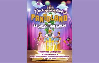 a promotional poster for Rotherfield Players' 2026 production of 'Once Upon a Time in Pantoland'