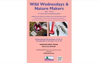 poster of Wild Wednesdays and Nature Makers at Ashdown Forest Centre