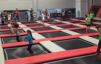 Indoor trampoline with children