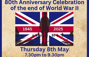 Graphic with union jack bunting and details about the VE VJ 80th anniversary event