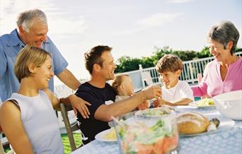 Family eating outside