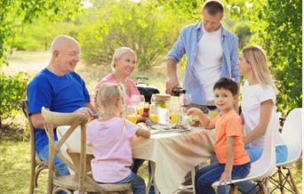 Family eating outside