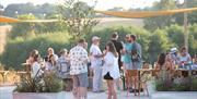 Group of people in the Gun Brewery outdoor seating