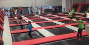 Indoor trampoline with children