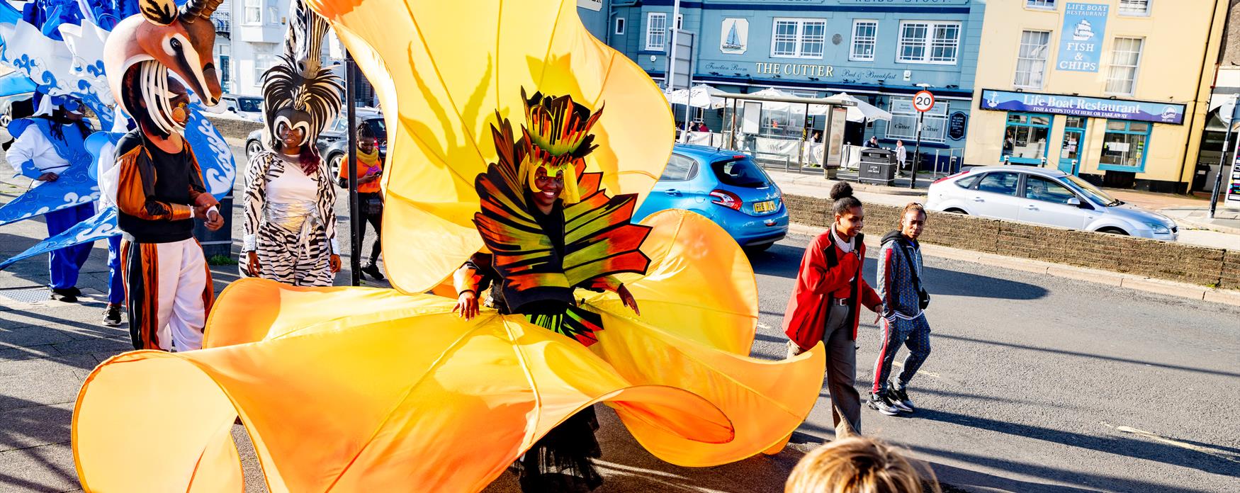 A group of carnival artists in the street