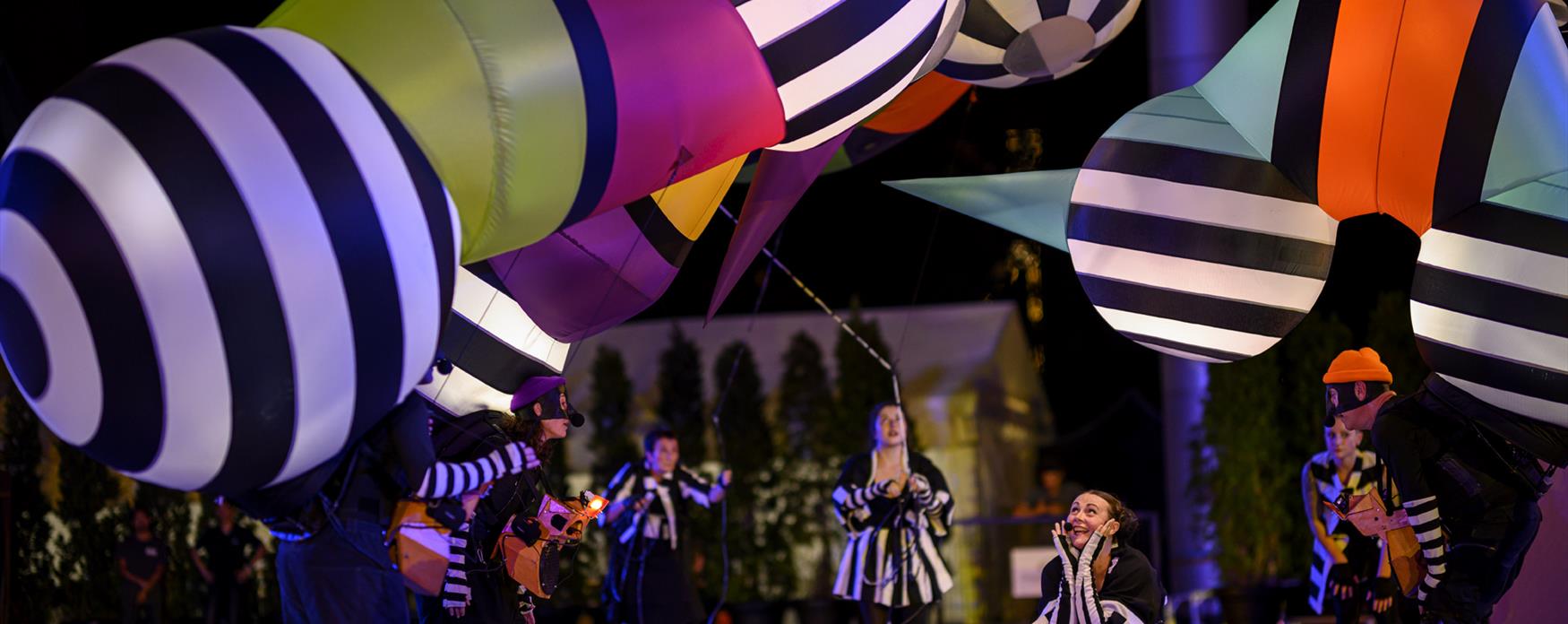 A parade of giant inflatable puppets