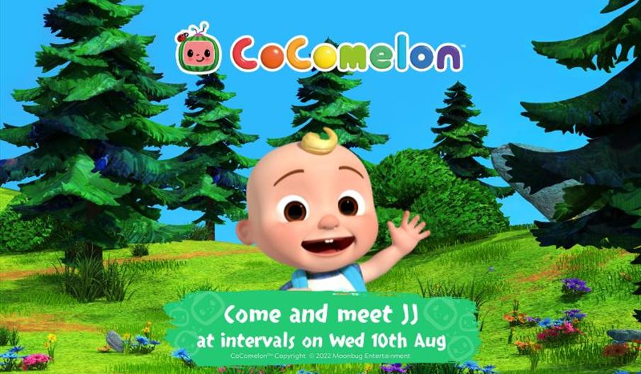 Image of JJ from CoComelon with text that reads Meet JJ from CoComelon at intervals throughout the day on Weds 10th August