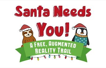 a bear and penguin on photo saying santa needs you a free augmented reality trail