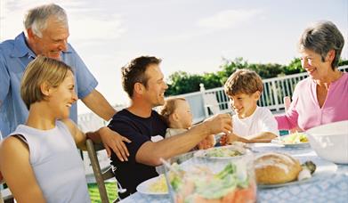 Family eating outside